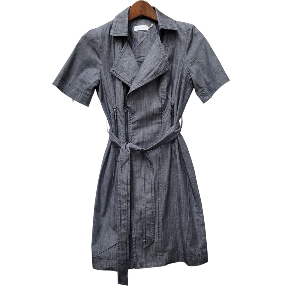 Calvin Klein Women's Zip Belted Collared Gray Dress Size 6P